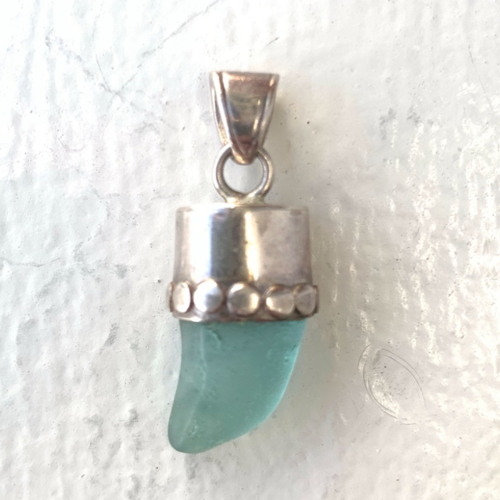 Sterling silver blue sea glass pendant